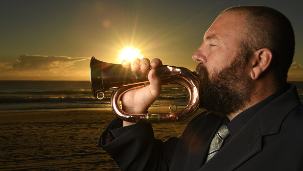 Adam Turner will play the bugle at the Anzac Day Dawn Service at Elephant Rock on Currumbin Beach tomorrow.