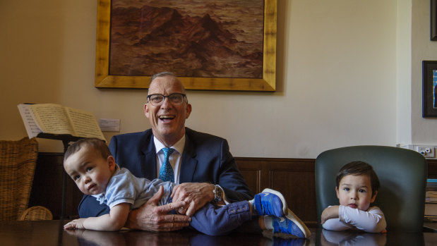 Sydney University vice-chancellor Michael Spence with sons Hugo and Theodore.