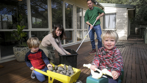 Luke Benedictus and wife Sarah Eagle with their two sons Joe, 2, and Marc, 3, at home in Sorrento. 