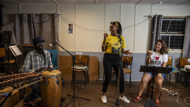 Gladys Namokoyi (centre), with her band rehearsing in Marrickville. was one of the artists and producers pitching ideas to revive Sydney’s nightlife. 