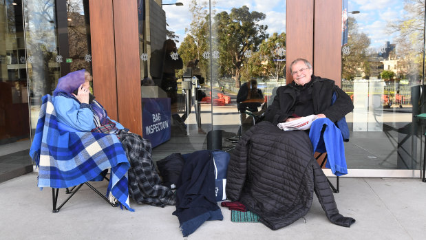 Garry Marchant and his mother Joy camped outside the MCG to get good seats for Saturday's grand final. 