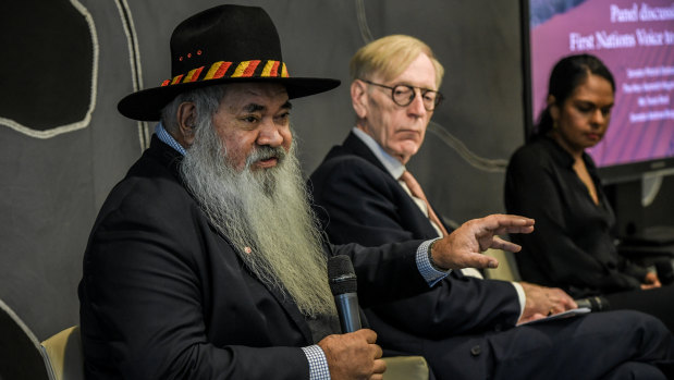 Senator Patrick Dodson along with former High Court judge, Kenneth Hayne and Aboriginal lawyer and advocate Teela Reid discuss the government’s Special Envoy on the Implementation of the Uluru Statement from the Heart and The Voice referendum at Arnold Bloch Leibler.