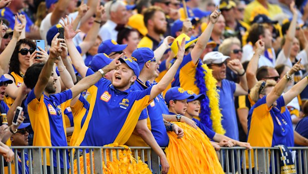 West Coast fans soak it up at Optus Stadium.