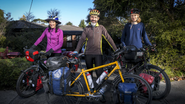 Peter Signorini and wife Margaret with their son Matt preparing for a bike trip this long weekend.