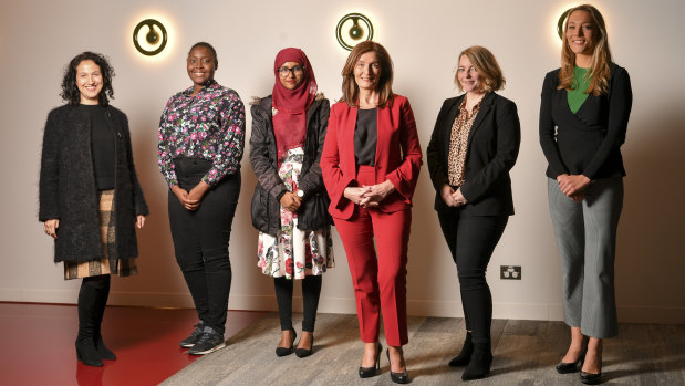 From left: Zac Hatzantonis, Avionne Prentice, Aadeeba Mau, Dorothy Hisgrove, Laura Yuile and Lara Jobling show the diversity of the PwC 'no-dress code' dress code.