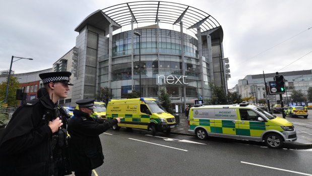 Police surround the Arndale shopping centre in Manchester.