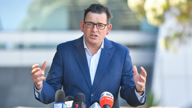 Premier Daniel Andrews announcing $2.2 billion to kickstart stage one of the Suburban Rail Loop in November 2020.