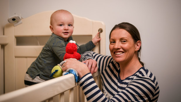 Darcy Tucker today, aged almost 15 months. Pictured with his mum Lauren.