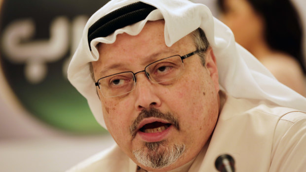  Saudi journalist Jamal Khashoggi pictured in 2015 at a  press conference in Manama, Bahrain. 