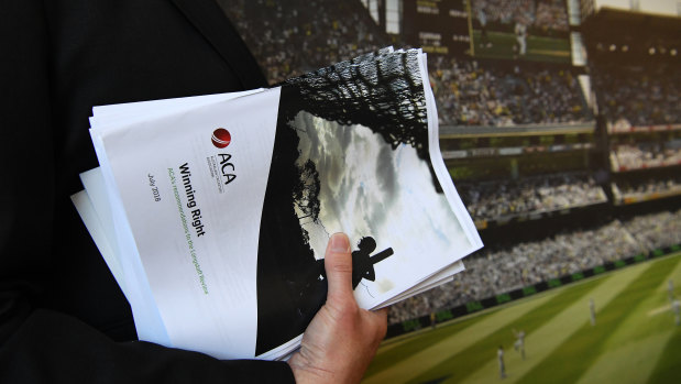 Counter view: Winning The Right, the Australian Cricketers' Association recommendations to the Longstaff review being carried at a media conference.