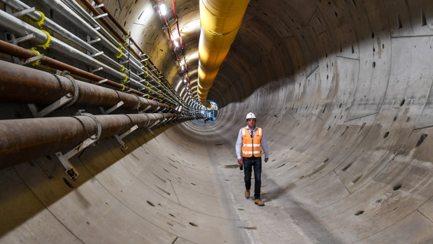 The Metro Tunnel's second tunnel boring machine, "Meg", has tunnelled hundreds of metres under West Melbourne.