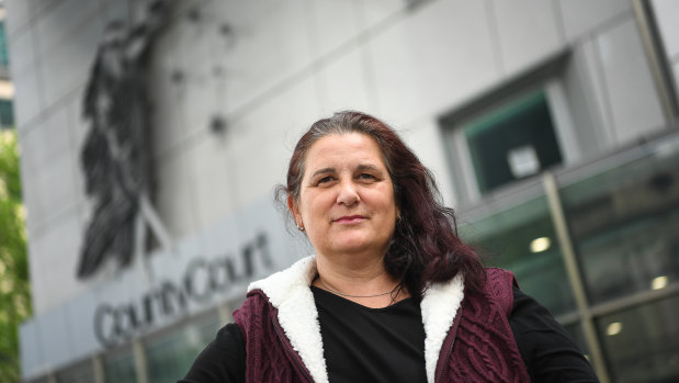 One of the survivors of Robert Gommeson, Tracey May, outside court on Wednesday.