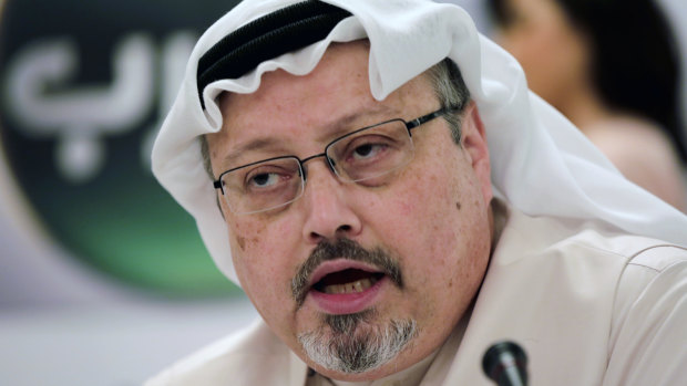 Journalist Jamal Khashoggi pictured at a press conference in  Bahrain in 2015.