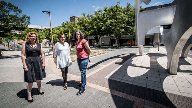 Woden residents Emma Davidson, Louise Cooke and Fiona Carrick believe the move to higher density building has changed the area.
