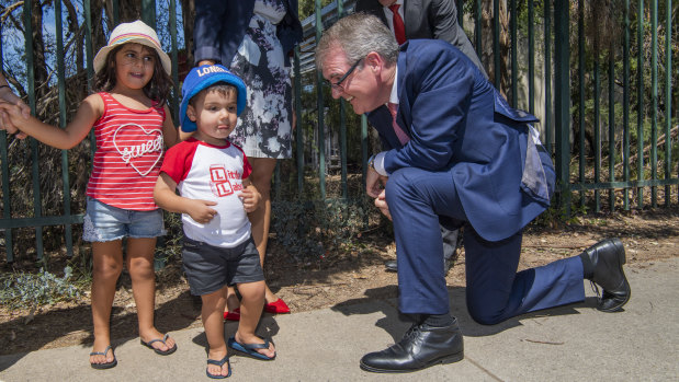NSW Labor leader Michael Daley on the campaign trail at Dalmeny Public school in south-west Sydney. 