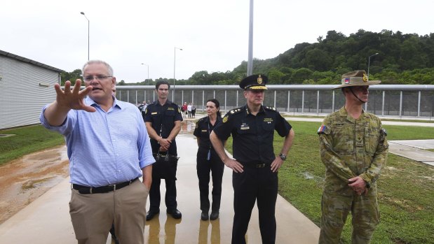 Prime Minister Scott Morrison tours North West Point Detention Centre on Christmas Island on Wednesday.