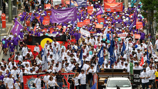 Thousands of union members took to the street in Brisbane on Monday for the annual Labour Day march.