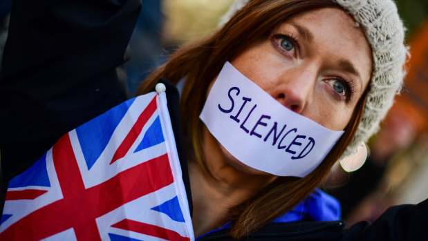 A pro-Brexit campaigner outside the British Parliament.