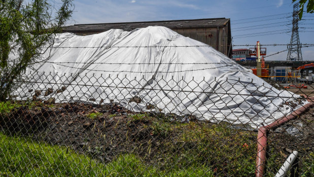 Contaminated soil on the West Gate Tunnel's construction site on New Street, South Kingsville. 