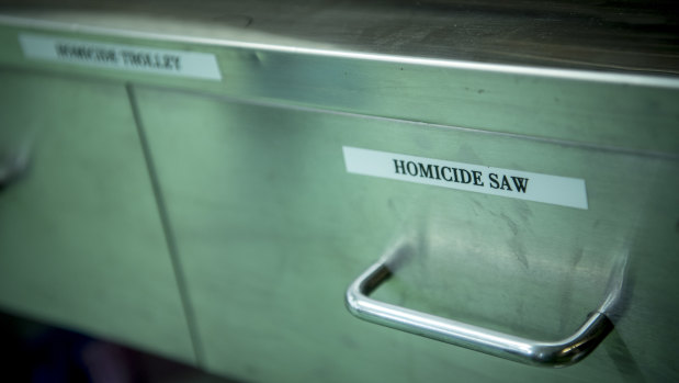 Tools of the trade on the homicide trolley.