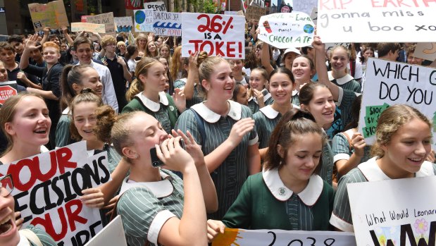 School students protest at Martin Place on Friday to urge more action on climate change.