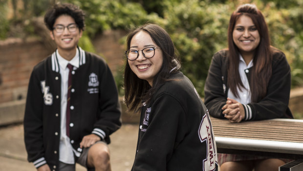 Kogarah High School students Gundalai Batbold, Oyuka Munkhbat and Muskaan Saini.