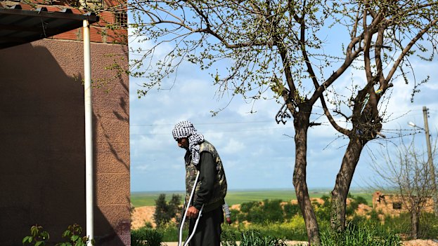 Syrian Democratic Forces soldier Khalid Mustafa, 43, at a house in Hassaka where militiamen are recuperating from their injuries. 