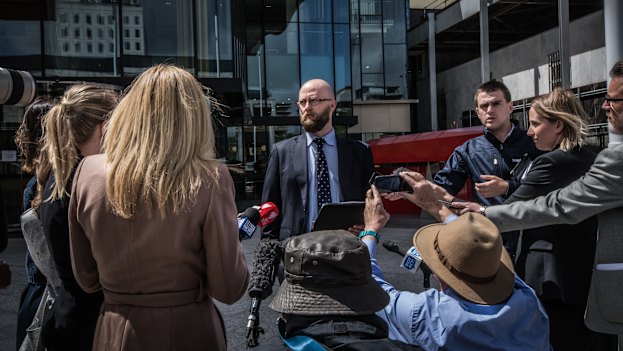 David Eastman's Legal Aid representative Angus Webb speaks after the trial.