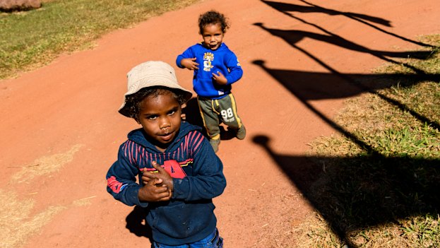 Donston, 4, and Jason, 2, at Indi Kindi in Boorroola. 