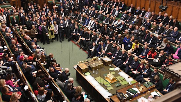 The packed House of Commons during a debate on Brexit.