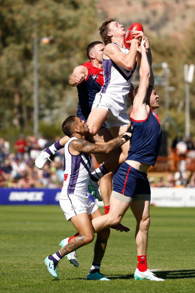 Jye Amiss had a day out for Fremantle, booting four goals and taking this screamer.