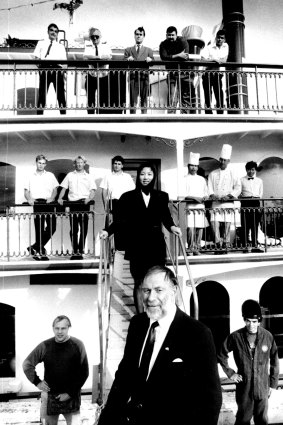 Brian Gray, CEO of Blue Line Cruises with some of his staff aboard the Sydney Showboat “We have to have reform.” October 20, 1992.