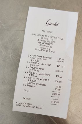 The bill at Gimlet
