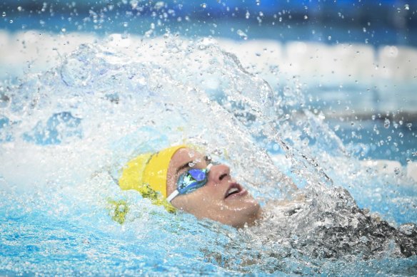 Kaylee McKeown during the backstroke leg of the individual medley.