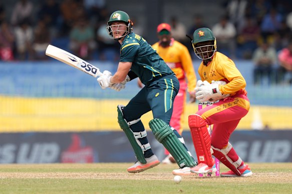 Australia’s Matthew Renshaw, left, plays a shot.