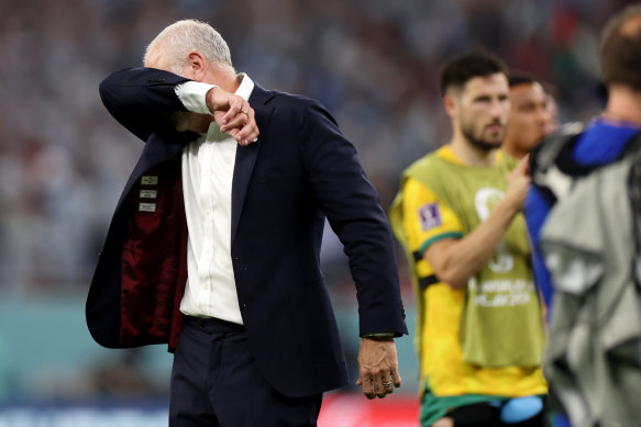 Socceroos coach Graham Arnold as Australia’s World Cup campaign ends.