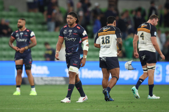 Rebels captain Rob Leota cuts a dejected figure at full-time.