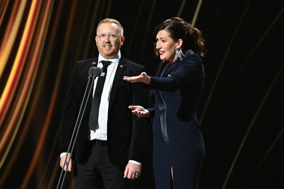 Luke McGregor and Celia ‘effing’ Pacquola at the Logies last Sunday night.