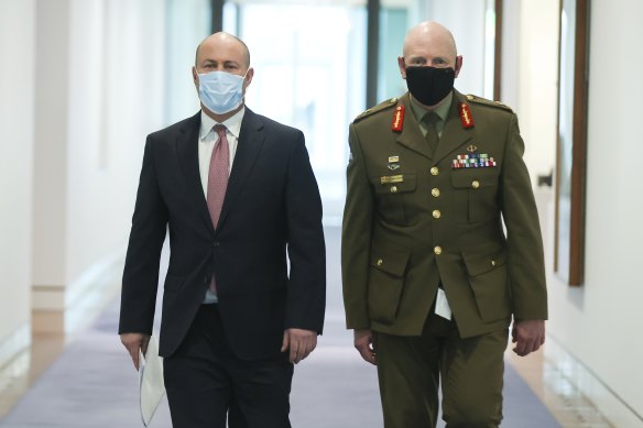 Treasurer Josh Frydenberg and COVID-19 Taskforce Commander, Lieutenant General John Frewen met with businesses on Wednesday morning.