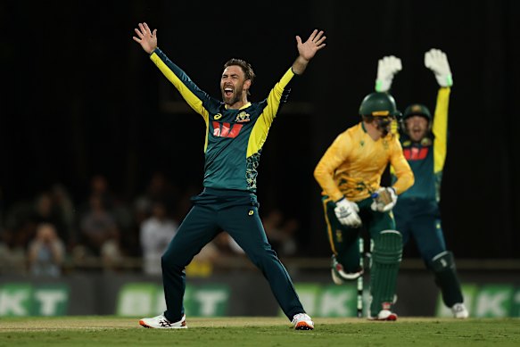 Glenn Maxwell of Australia is unsuccessful to Ryan Rickelton's smallness. 