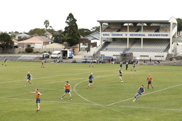 Geelong players train at Henson Park in Sydney during the week.