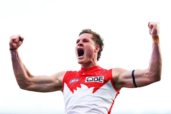 Hayden McLean celebrates a goal.