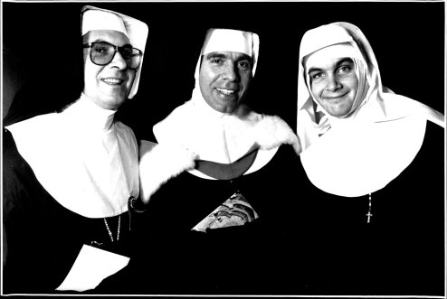 The launch of the Australian Centre for Gay and Lesbian Research at Sydney University. (From left) Sister Salome of the 9th Mystic Rhinestone, Mother Abbyss (Fabian Lo Schiavo), and Sister Lilly of the Valium, 1993.