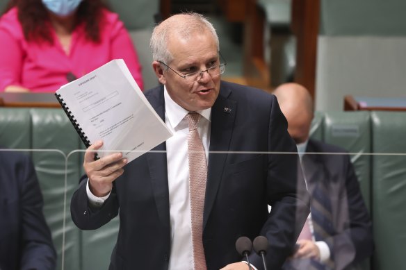 Scott Morrison used the draft integrity commission bill, with its formal front page and black binding, as a prop to claim a sort of strength, but really confirmed the government’s weakness.