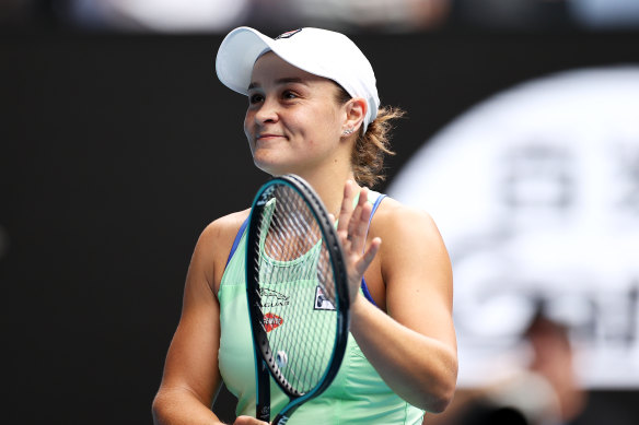 Ash Barty smiles after her third-round win.