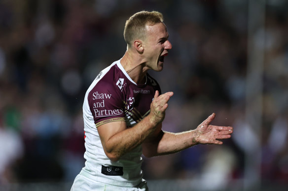 Daly Cherry-Evans celebrates after scoring.