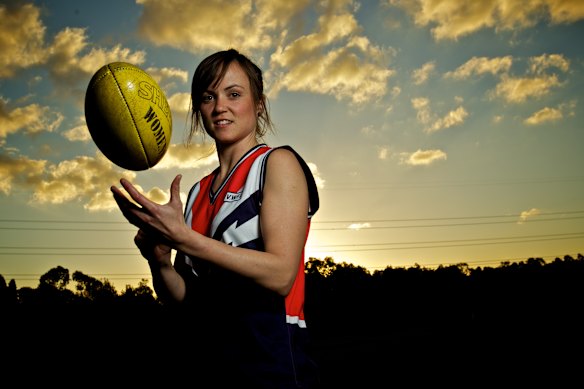 Daisy Pearce in 2013: the first No. 1 pick in the first AFLW draft, when the first exhibition games were played, she is well known for her footy nous.  