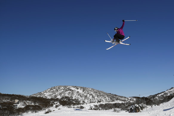 Olympic hopeful Mia Rennie, 15, skiing at Perisher.