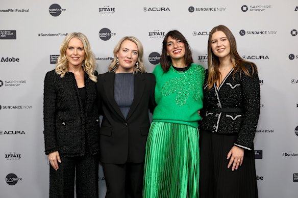 Australian human rights lawyer Jennifer Robinson; director Selina Miles; Colombian journalists Catalina Ruiz-Navarro and Brittany Higgins at the premiere of the new film Silenced, which documents their speaking experiences.
