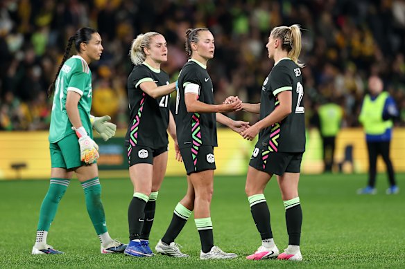 The Matildas soak in the win.